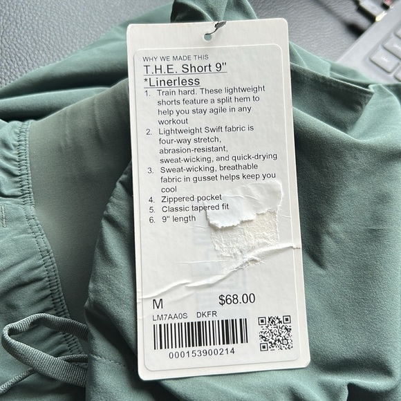 Lululemon The Short 9 inch Linerless Dark Green Mens Lightweight Sz M NEW - Picture 9 of 10